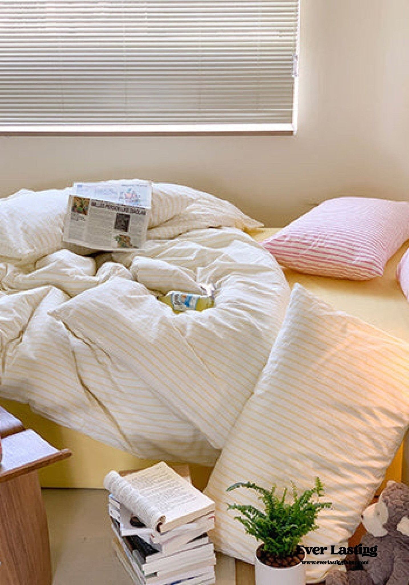 Candy Stripe Washed Cotton Bedding Set / Yellow - Ever Lasting