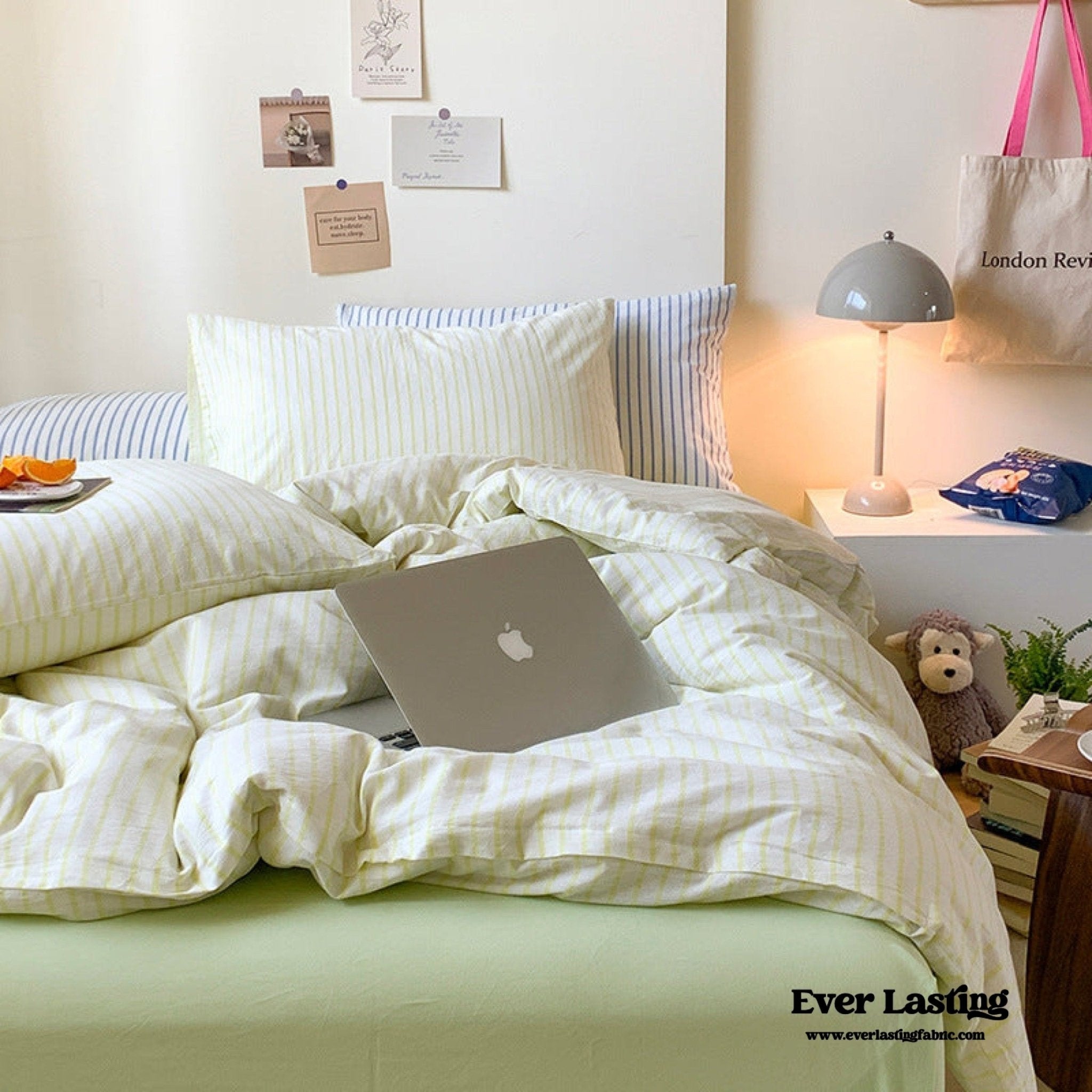 Candy Stripe Washed Cotton Bedding Set / Yellow - Ever Lasting
