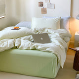 Summer Stripe Washed Cotton Bedding Set Green / Small Flat