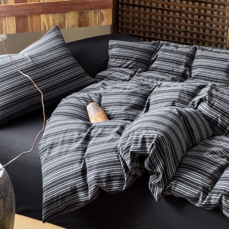 -Ever Lasting - Carter Striped Cotton Bedding Set / Black -Bedding Set -Ever Lasting