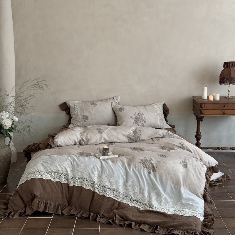 Cassia Embroidered Lace Bedding Set / Brown