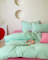 Pepper Candy Stripe Bedding Set / Green + Pink