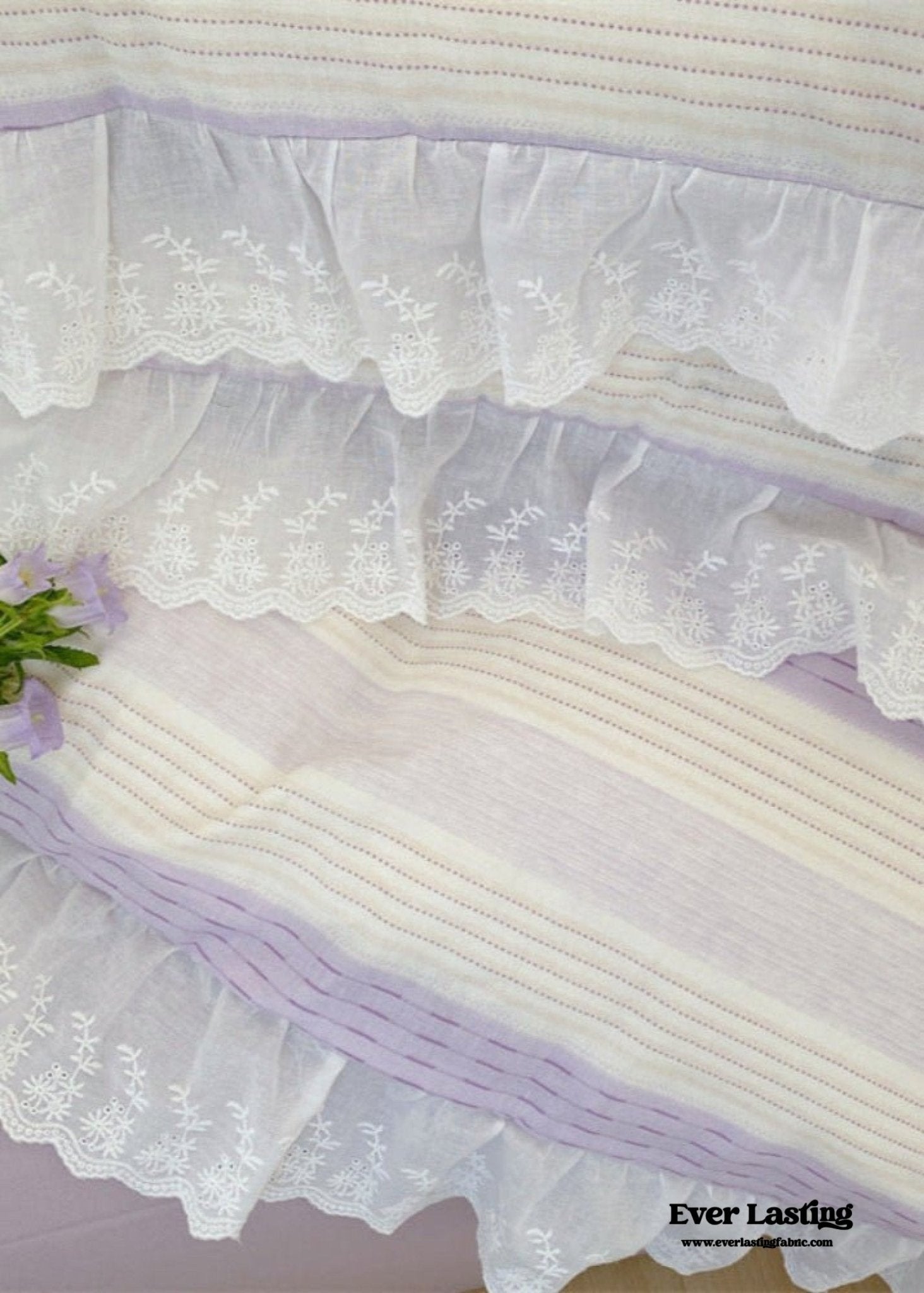 Cecilia Lace Ruffle Double Gauze Striped Bedding Set / Pink - Ever Lasting