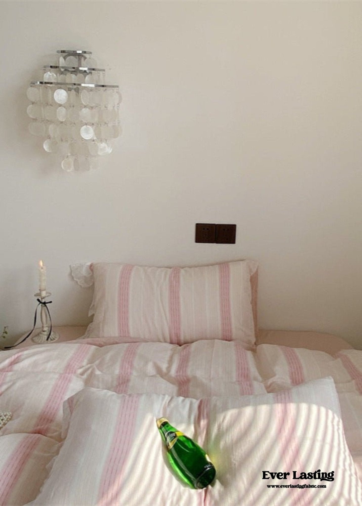 Cecilia Lace Ruffle Double Gauze Striped Bedding Set / Pink - Ever Lasting