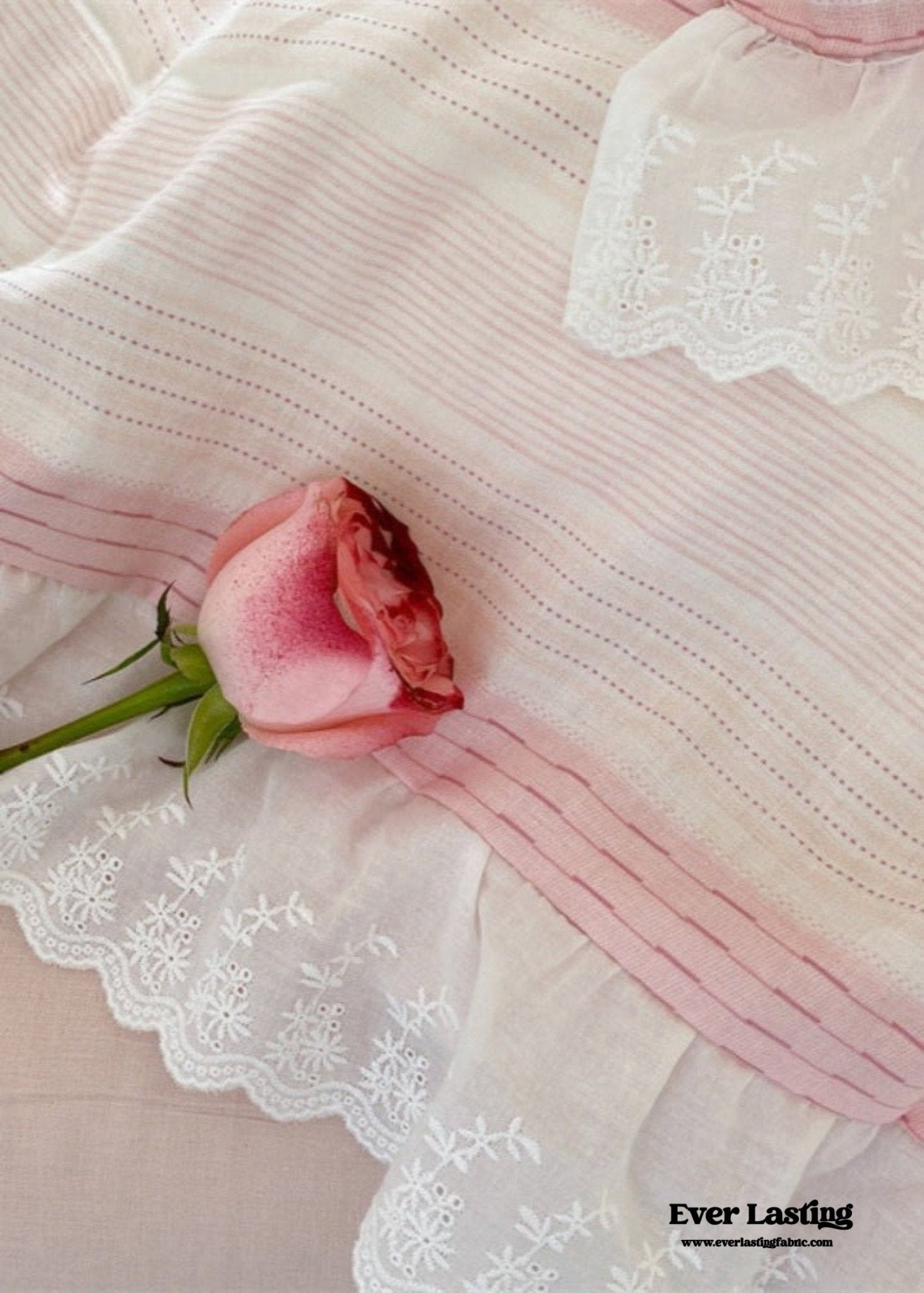 Cecilia Lace Ruffle Double Gauze Striped Bedding Set / Pink - Ever Lasting