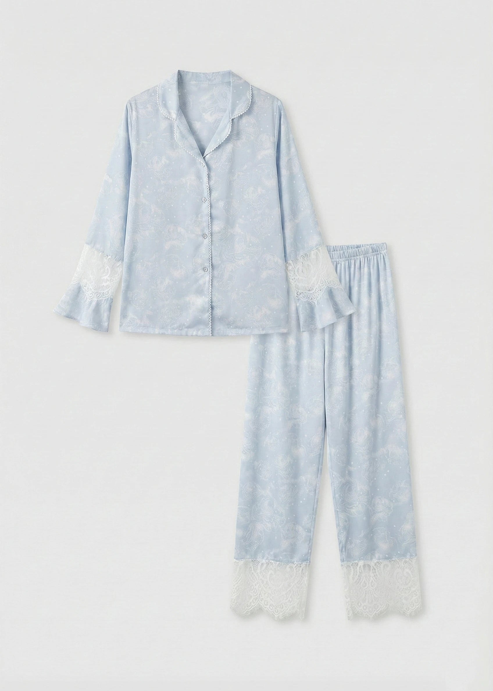 - Ever Lasting - Celeste Silky Luxury Lace Pajama Set / Blue - Pajamas - Ever Lasting