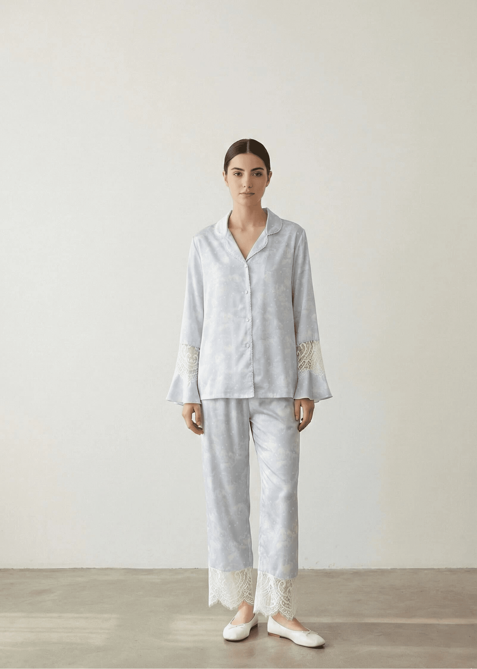  - Ever Lasting - Celeste Silky Luxury Lace Pajama Set / Blue - Pajamas - Ever Lasting