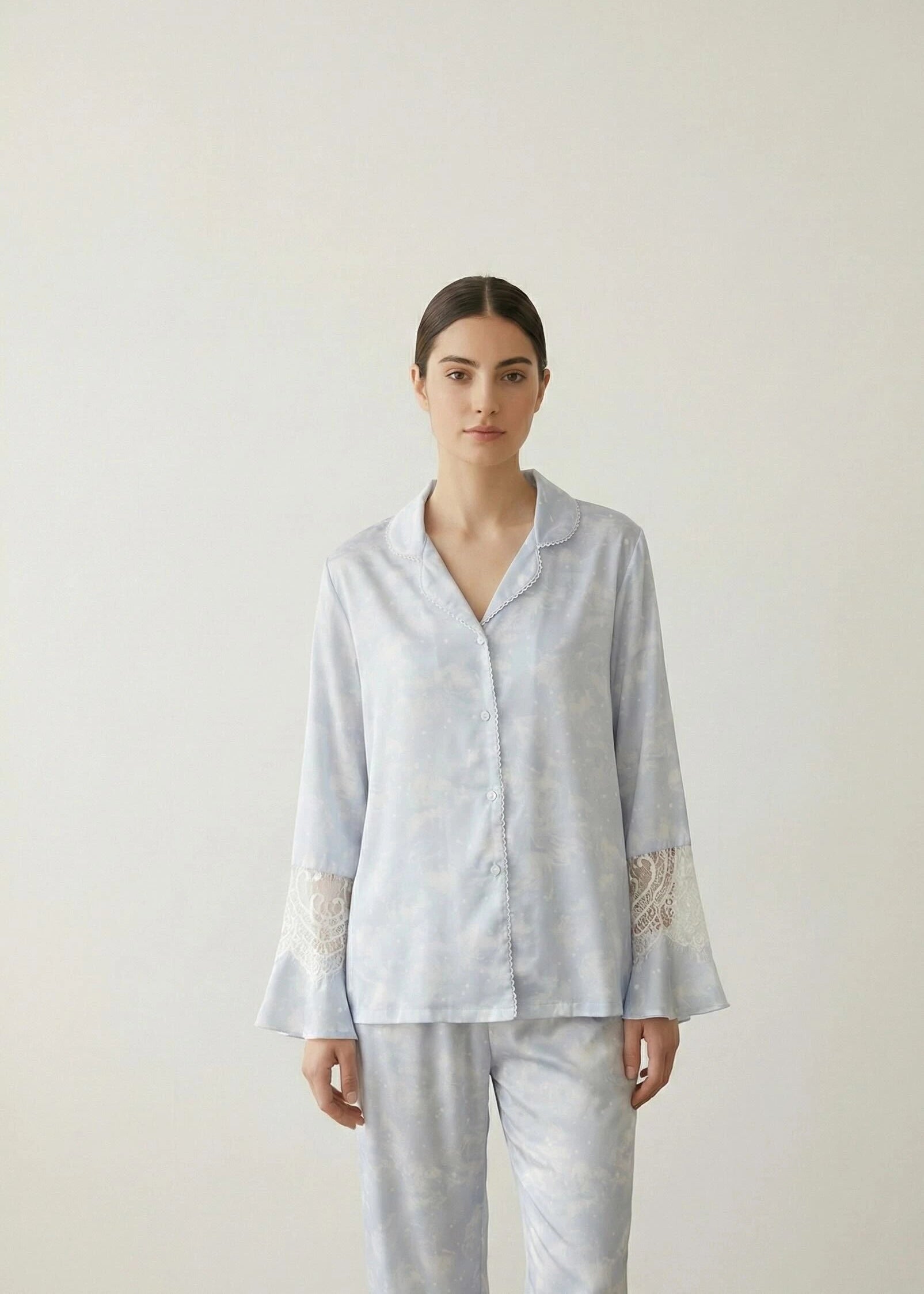  - Ever Lasting - Celeste Silky Luxury Lace Pajama Set / Blue - Pajamas - Ever Lasting