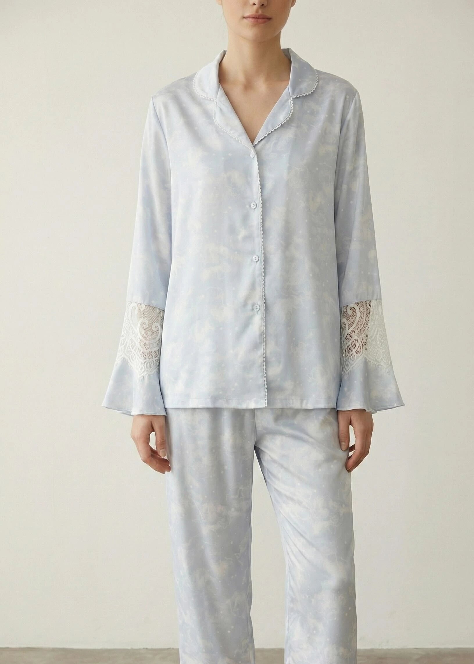  - Ever Lasting - Celeste Silky Luxury Lace Pajama Set / Blue - Pajamas - Ever Lasting