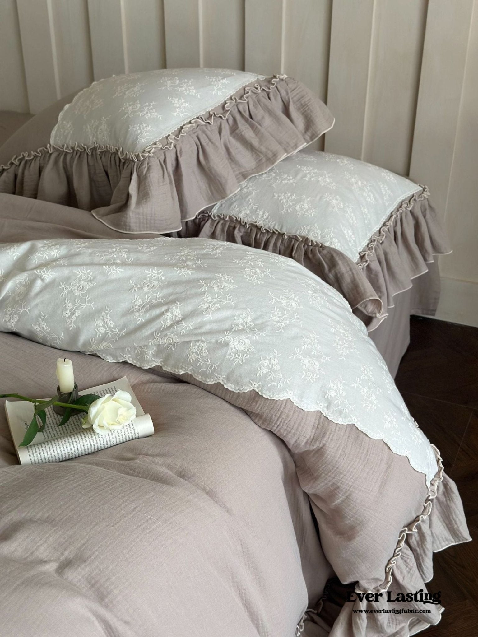 Celeste Soft Lace Embroidered Ruffle Bedding Bundle - Ever Lasting