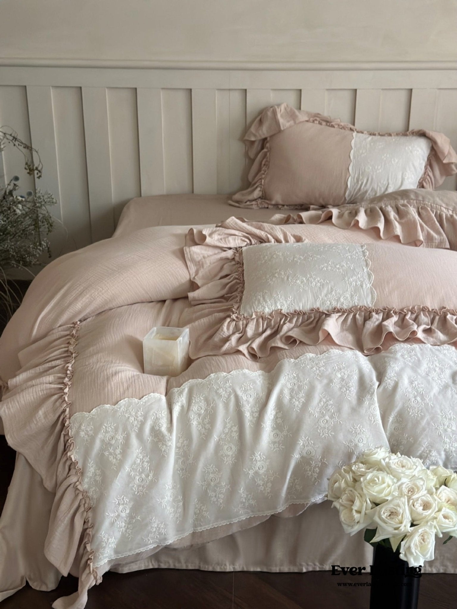 Celeste Soft Lace Embroidered Ruffle Bedding Bundle - Ever Lasting