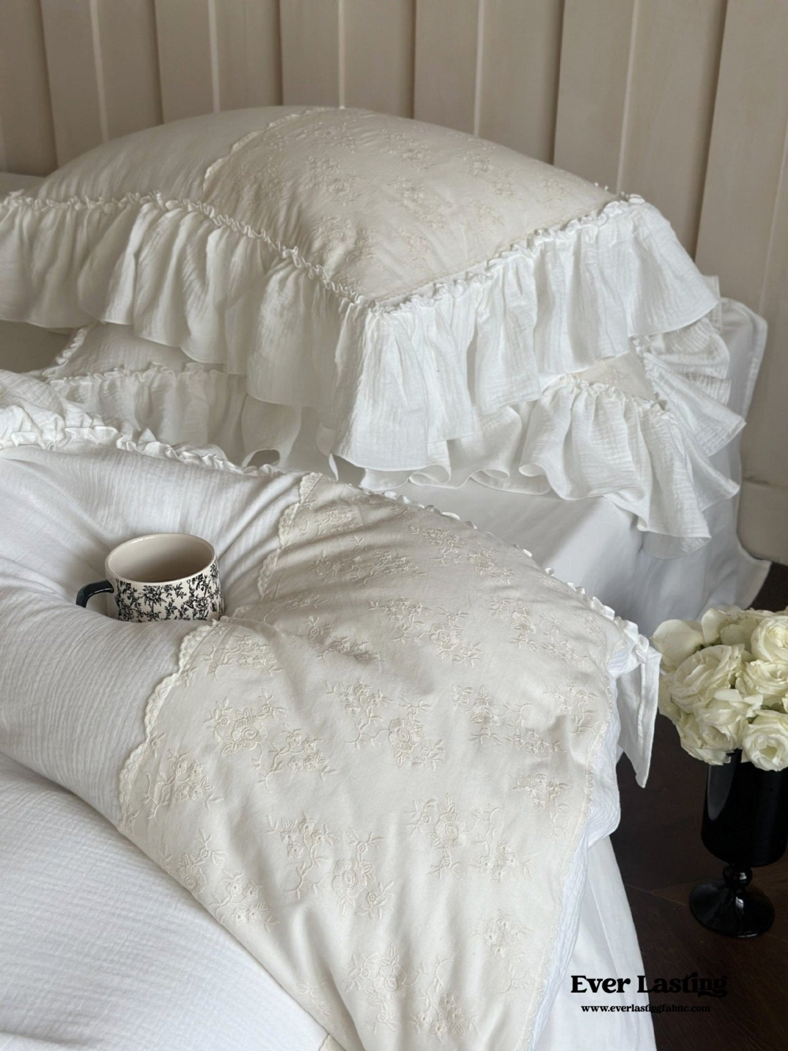 Celeste Soft Lace Embroidered Ruffle Bedding Bundle - Ever Lasting