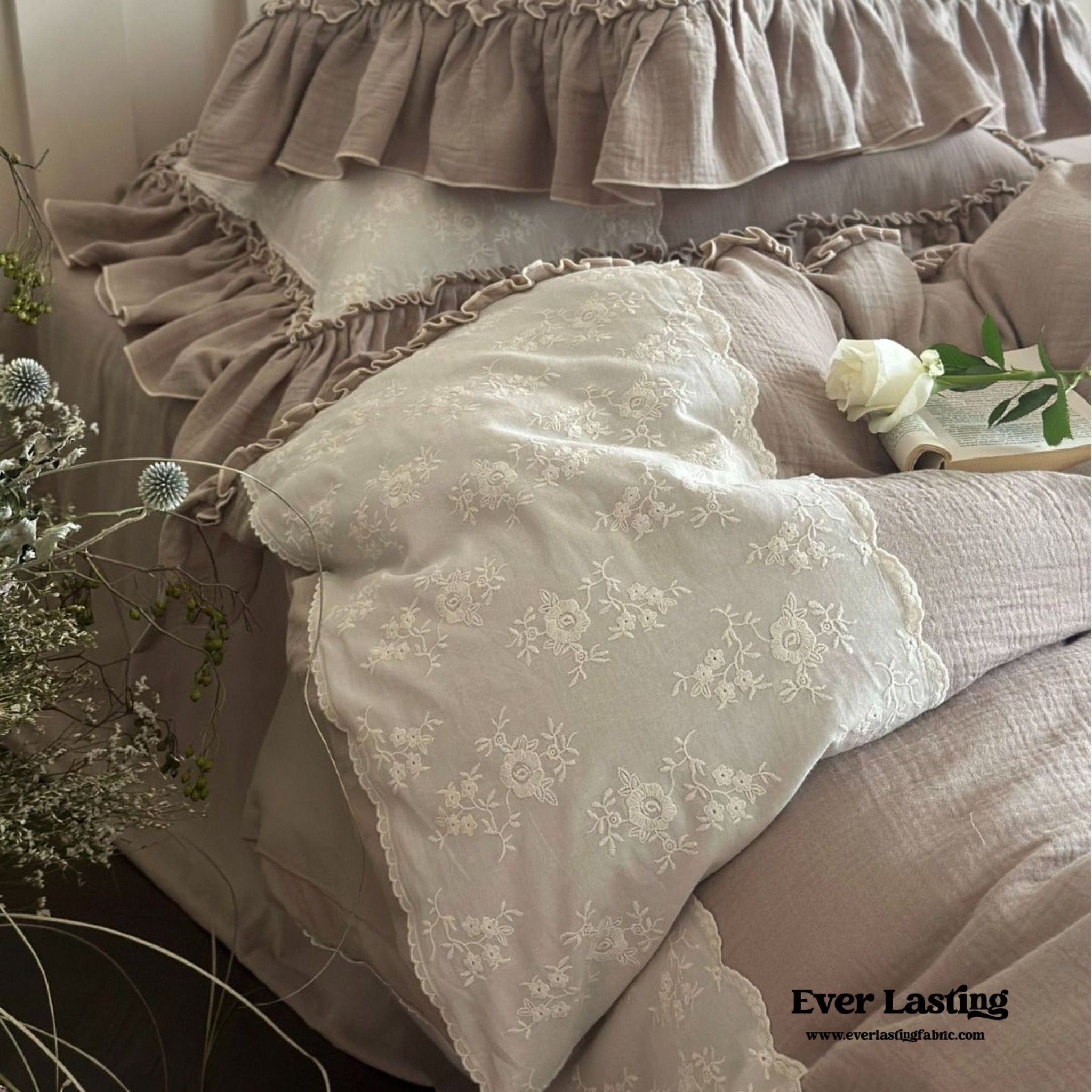 Celeste Soft Lace Embroidered Ruffle Bedding Bundle - Ever Lasting