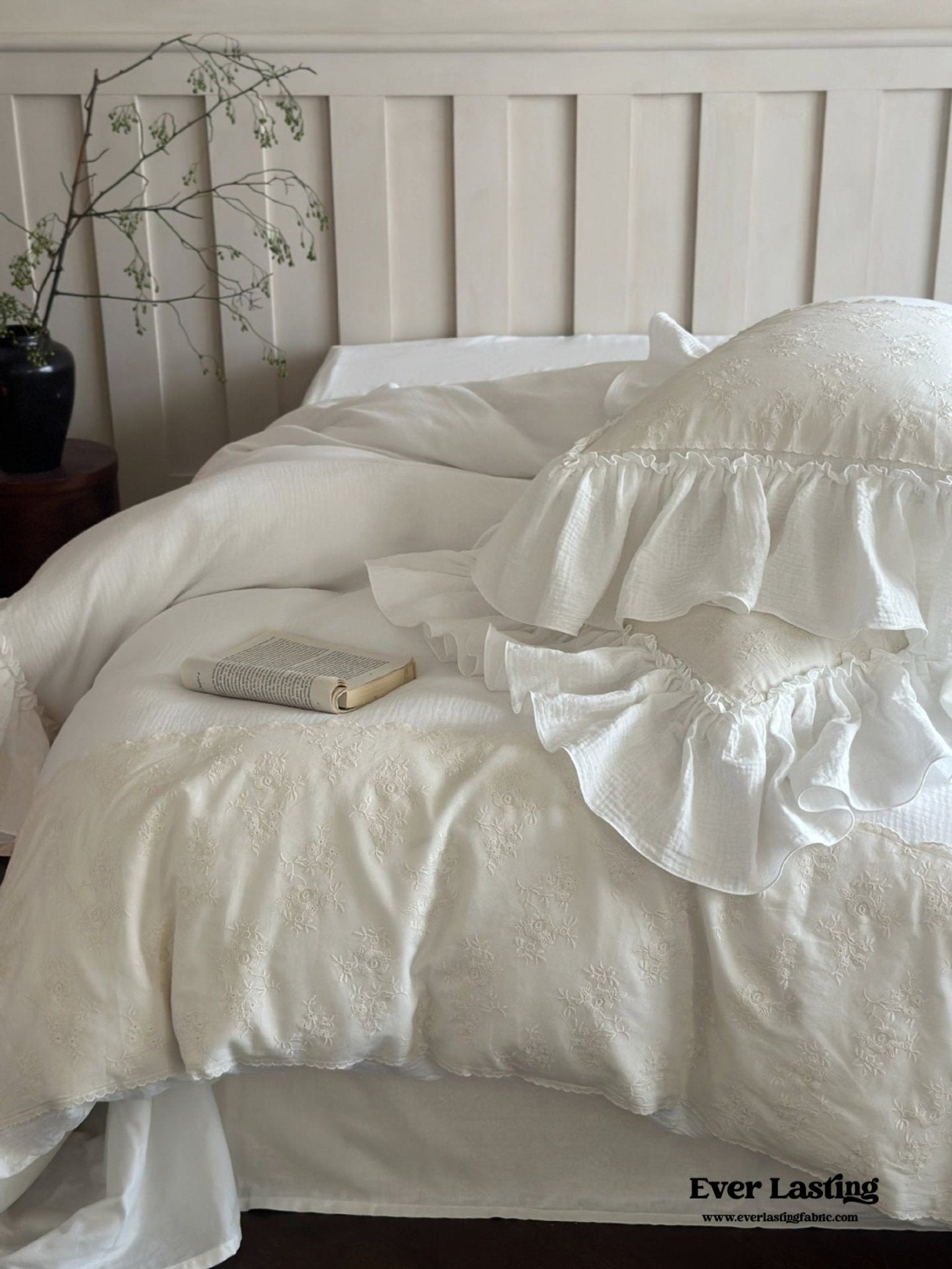 Celeste Soft Lace Embroidered Ruffle Bedding Set / Olive Green - Ever Lasting