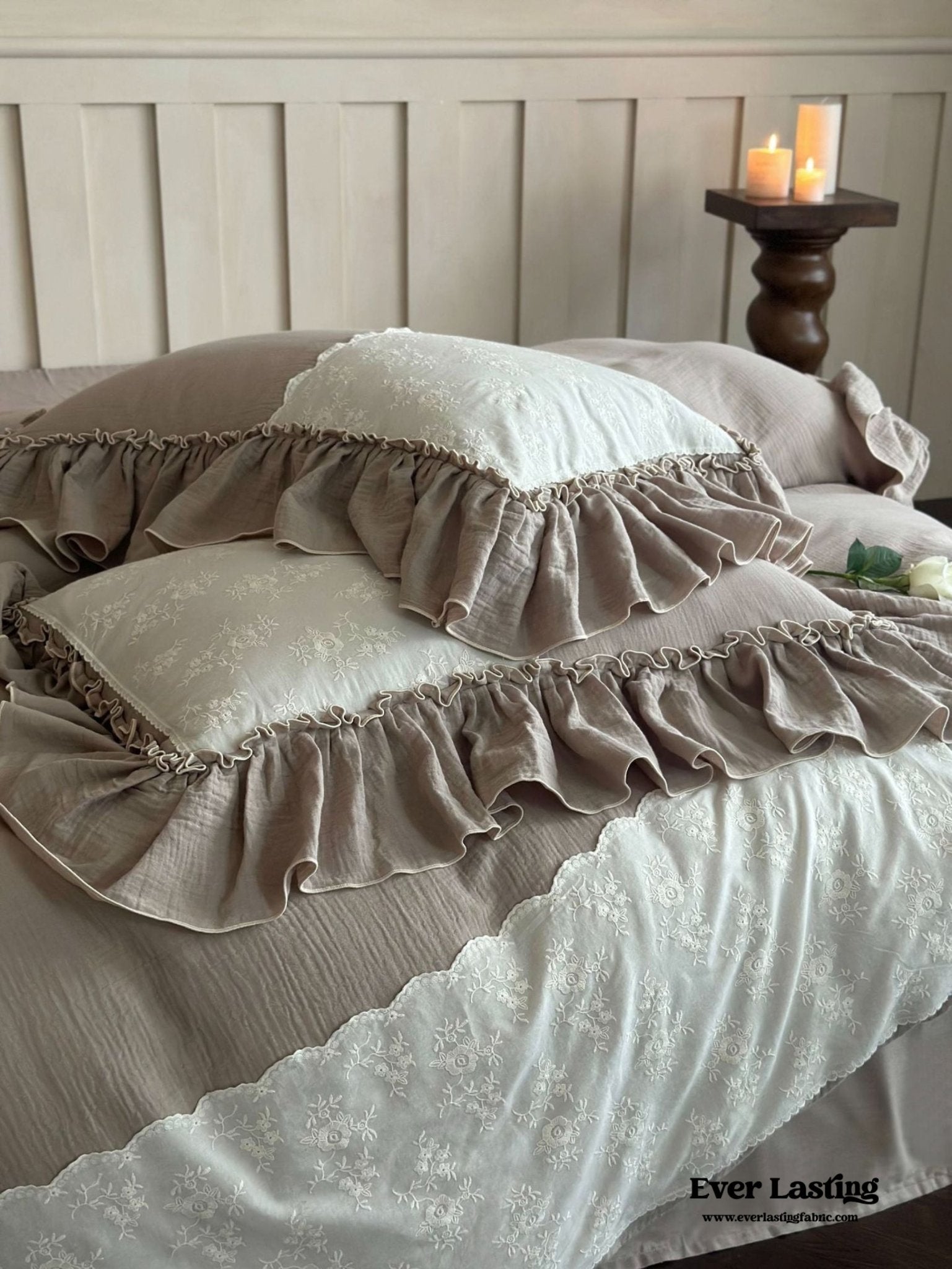 Celeste Soft Lace Embroidered Ruffle Bedding Set / Pink - Ever Lasting