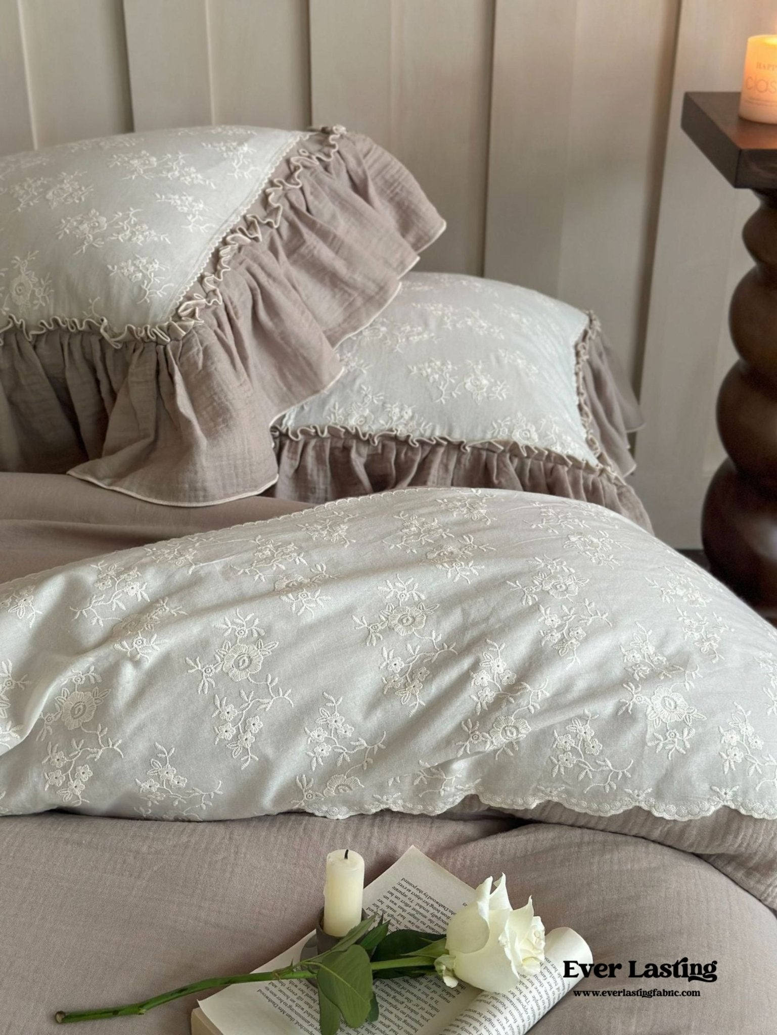 Celeste Soft Lace Embroidered Ruffle Bedding Set / Pink - Ever Lasting