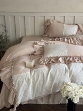 Celeste Soft Lace Embroidered Ruffle Bedding Set  / Olive Green