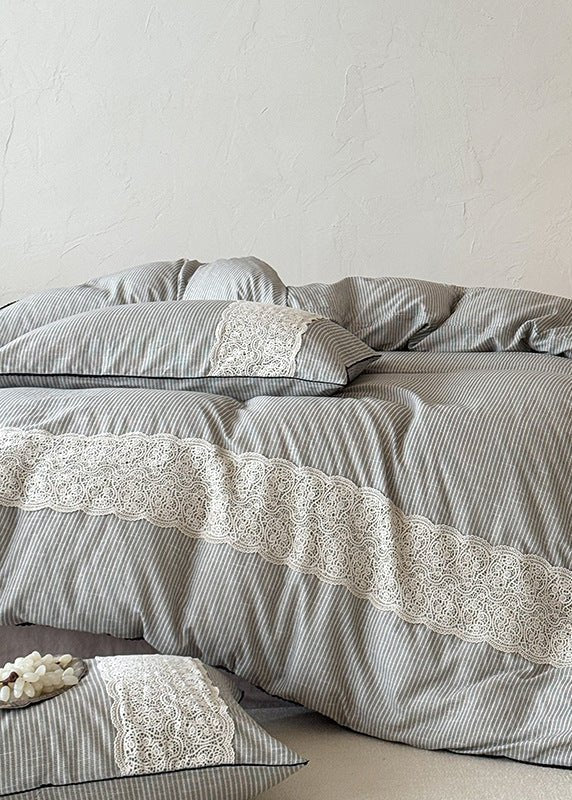 -Ever Lasting - Charlotte Striped Double Gauze Bedding Set / Black -Bedding Set -Ever Lasting