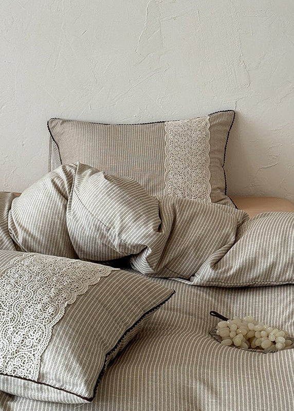 -Ever Lasting - Charlotte Striped Double Gauze Bedding Set / Black -Bedding Set -Ever Lasting