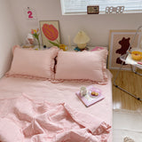 Chiffon Quilted Ruffle Pillowcases (10 Colors) Pink Pillow Cases