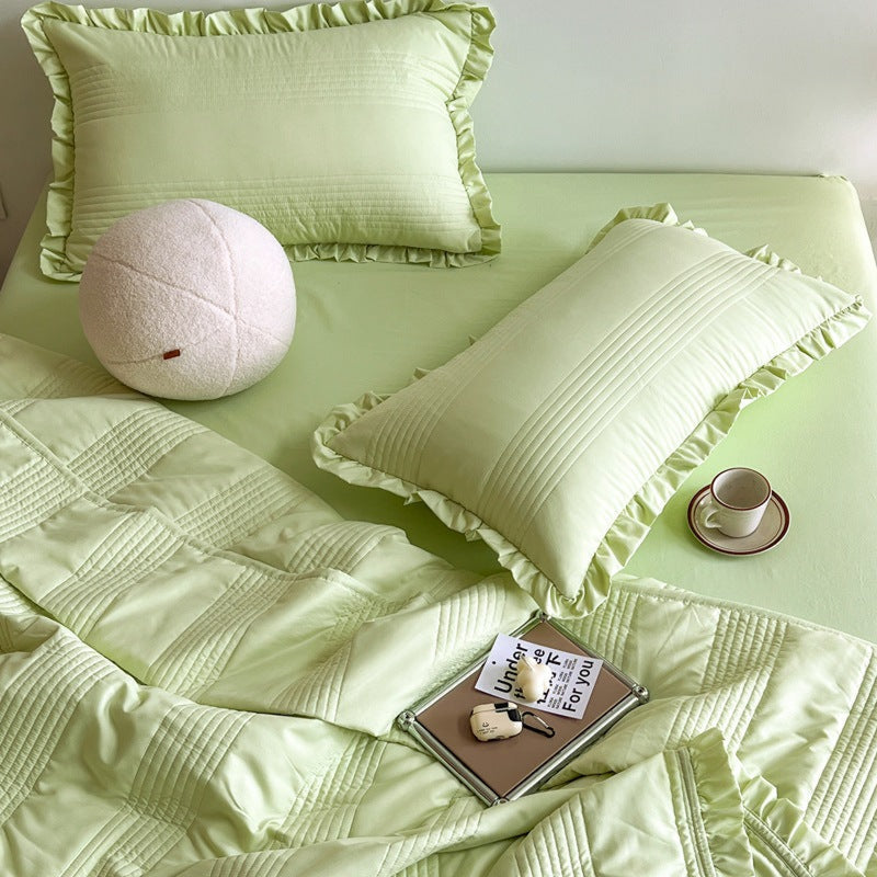 Chiffon Quilted Ruffle Pillowcases / Blue Green Pillow Cases
