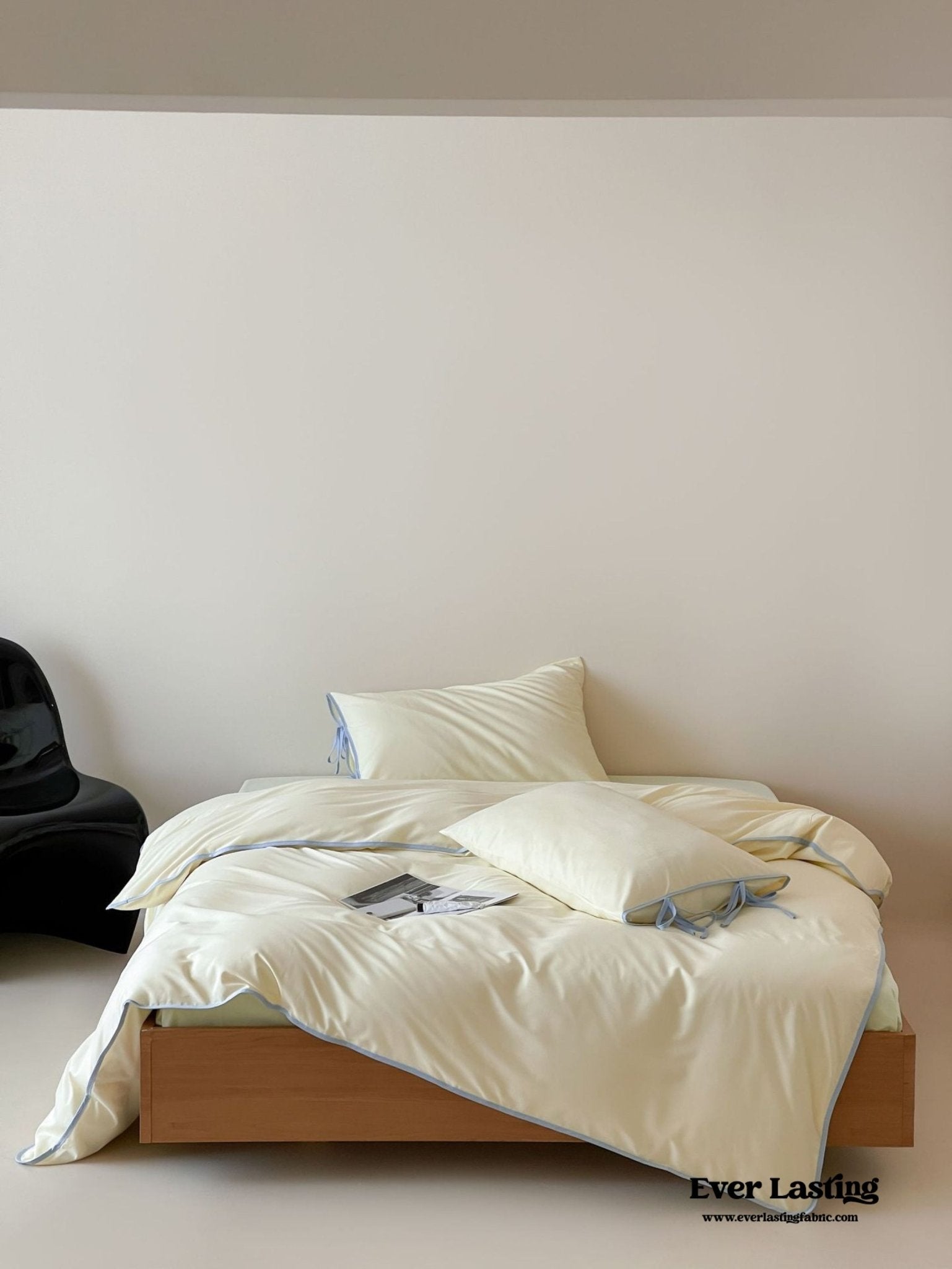 Chloe Minimalist Solid Tie Cotton Bedding Set / Pink with Puprple Ties - Ever Lasting