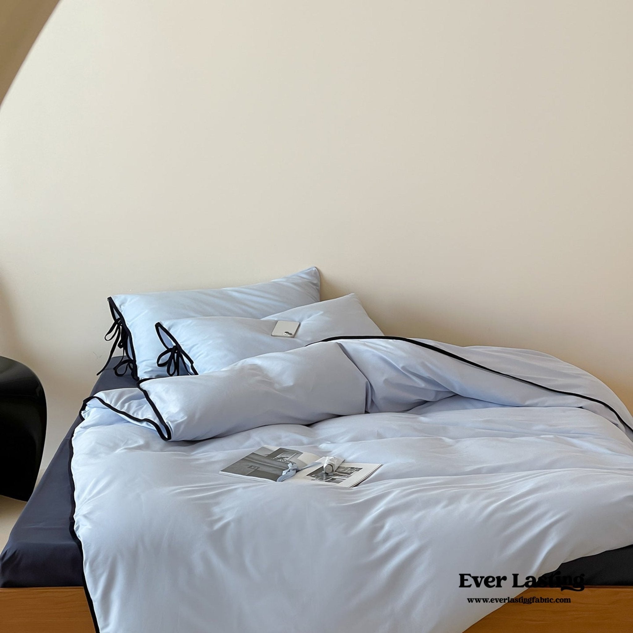 Chloe Minimalist Solid Tie Cotton Bedding Set / Pink with Puprple Ties - Ever Lasting