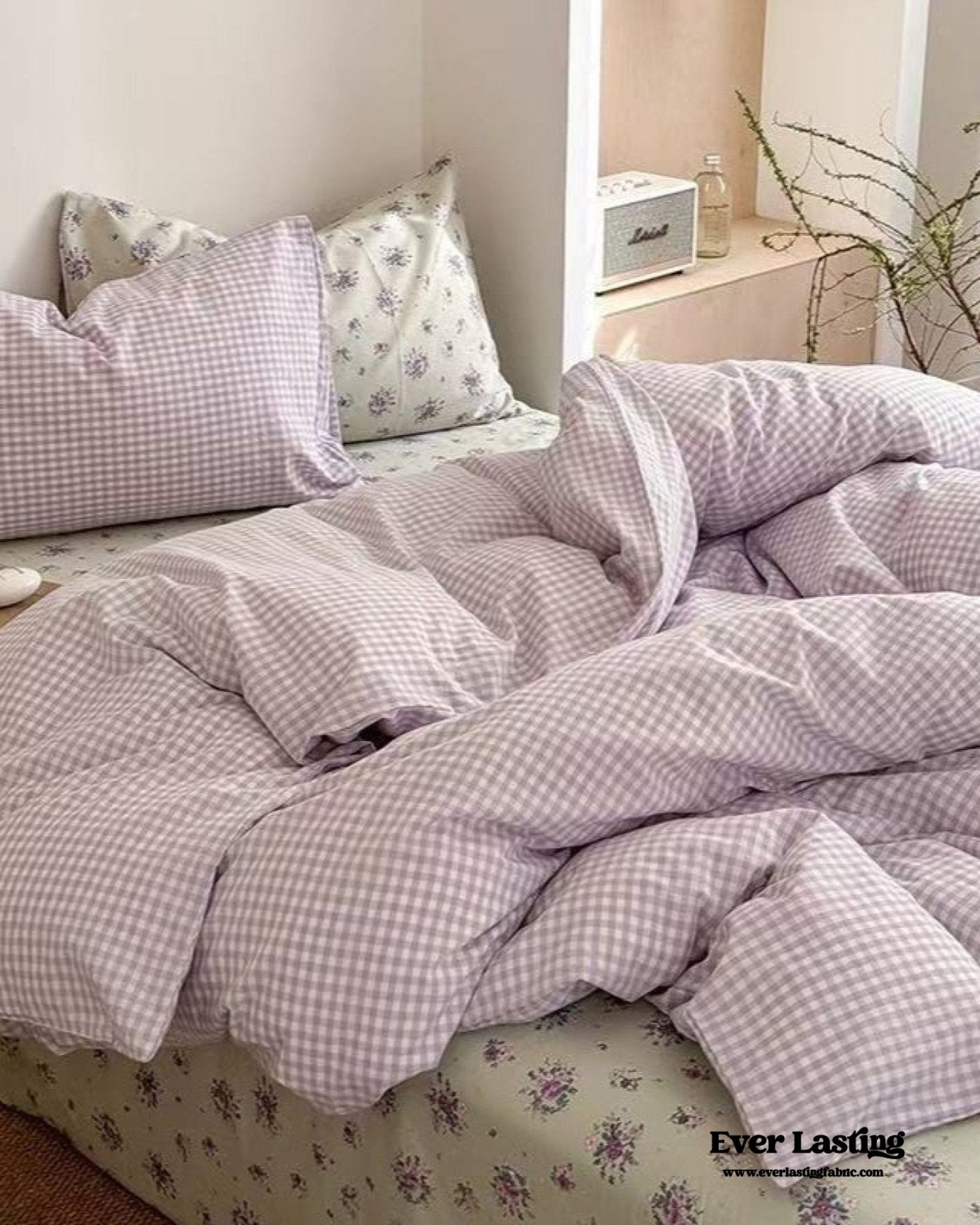 Chloe Pastel Candy Cotton Bedding Set / Purple Plaid - Ever Lasting