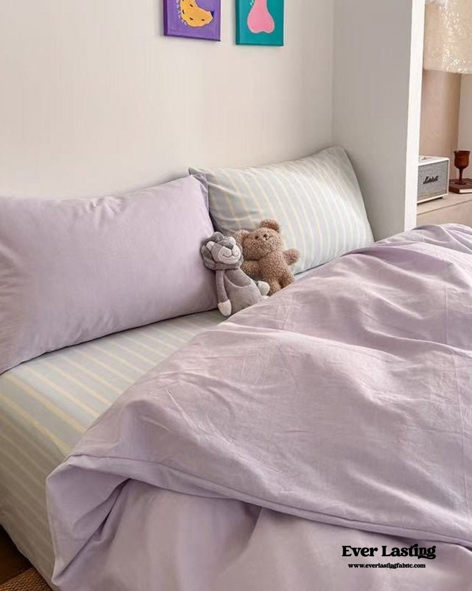 Chloe Pastel Candy Cotton Bedding Set / Purple Plaid - Ever Lasting