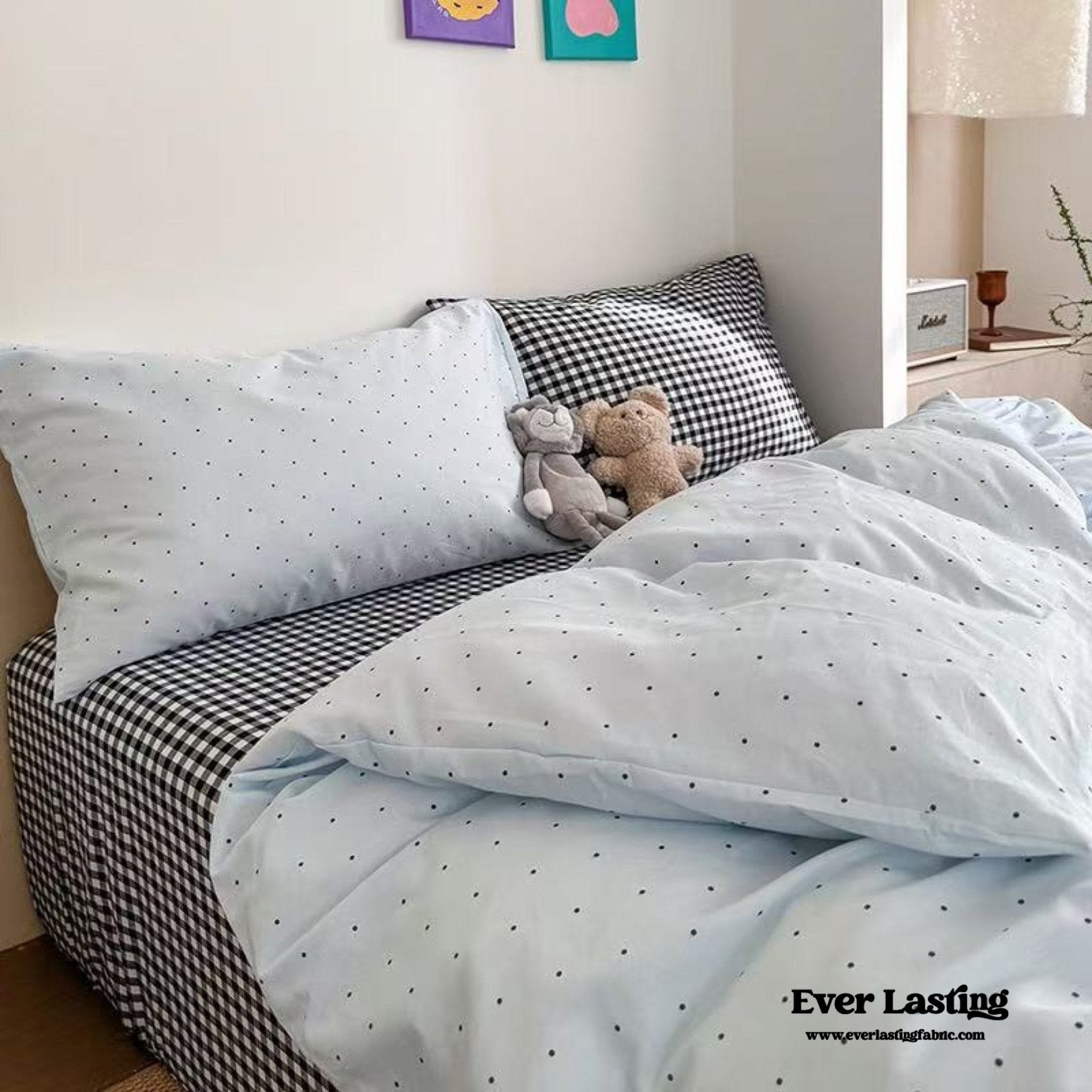 Chloe Pastel Candy Cotton Bedding Set / Purple Plaid - Ever Lasting