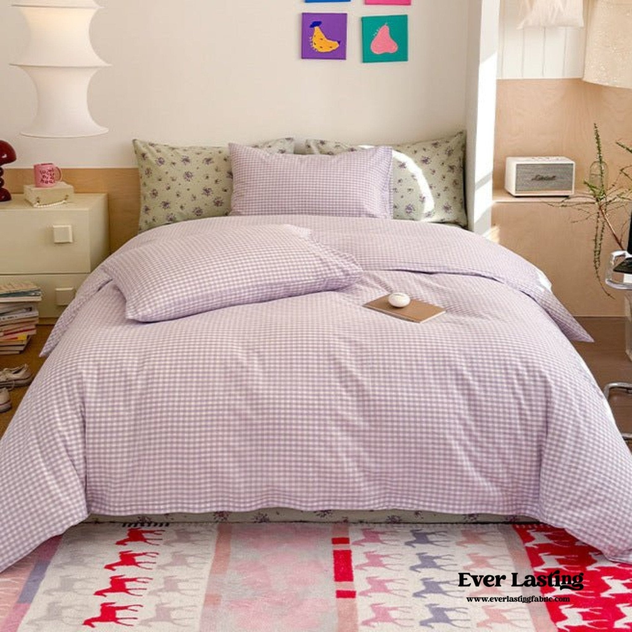 Chloe Pastel Candy Cotton Bedding Set / Purple Plaid - Ever Lasting