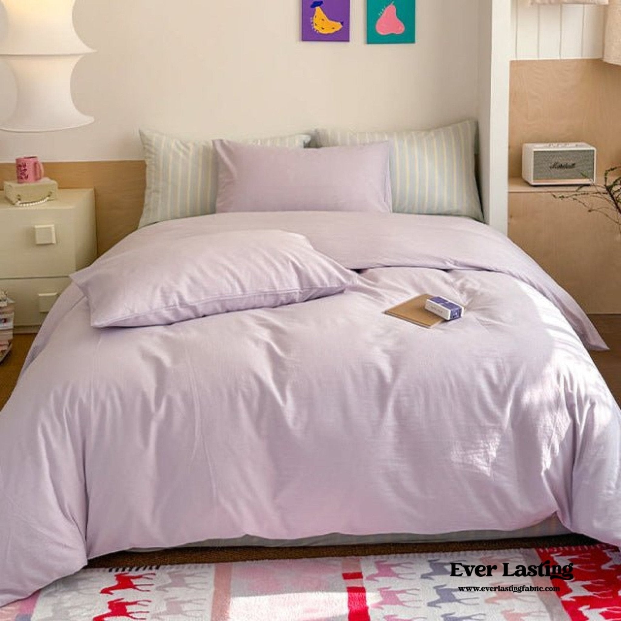 Chloe Pastel Candy Cotton Bedding Set / Purple Plaid - Ever Lasting