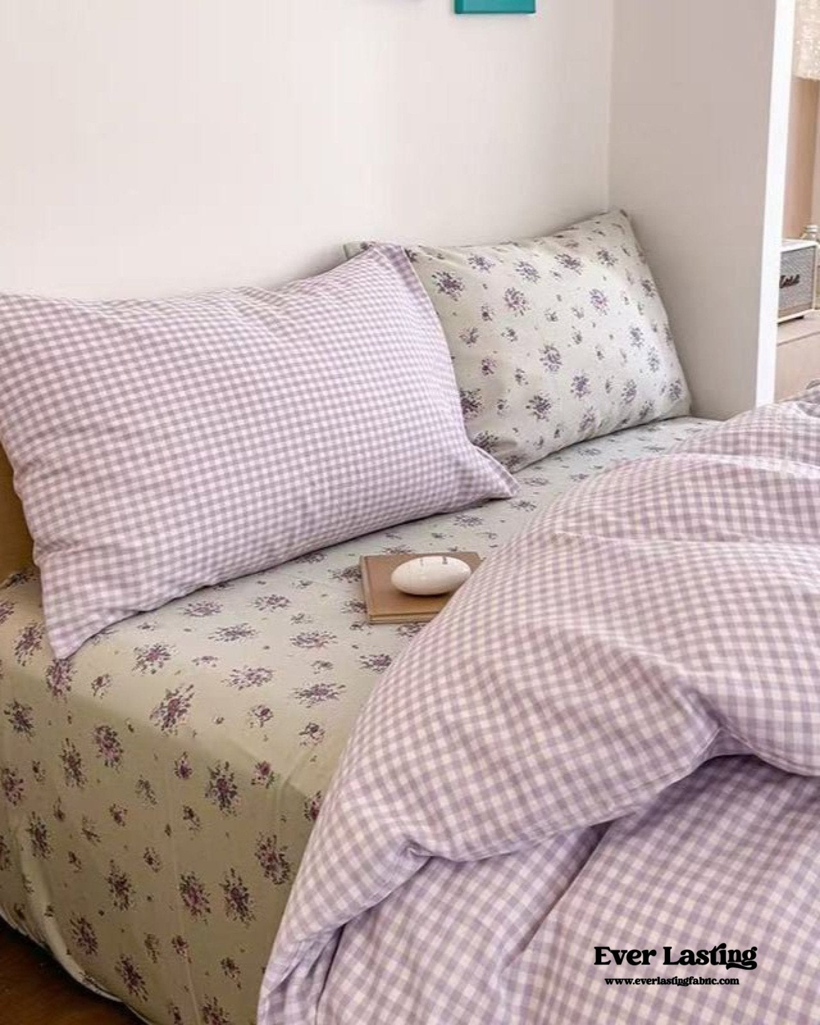 Chloe Pastel Candy Cotton Bedding Set / Purple Plaid - Ever Lasting