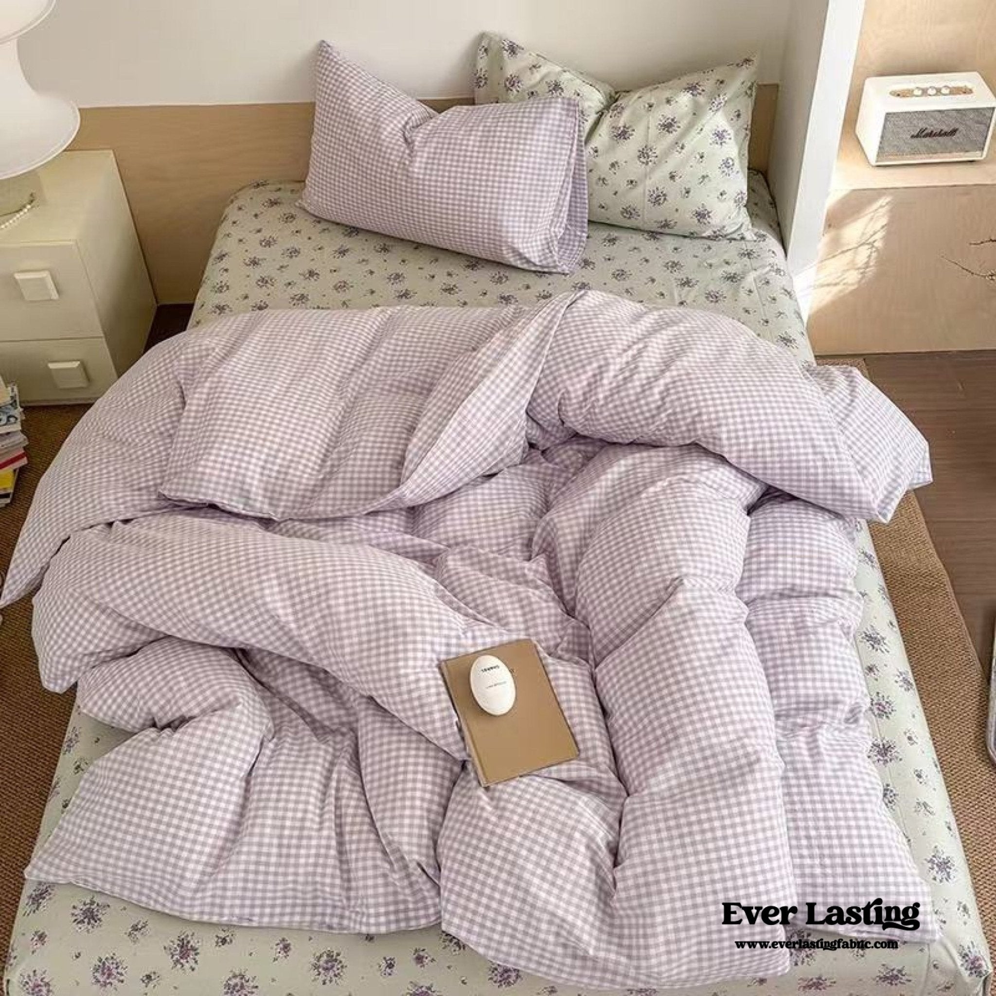 Chloe Pastel Candy Cotton Bedding Set / Purple Plaid - Ever Lasting