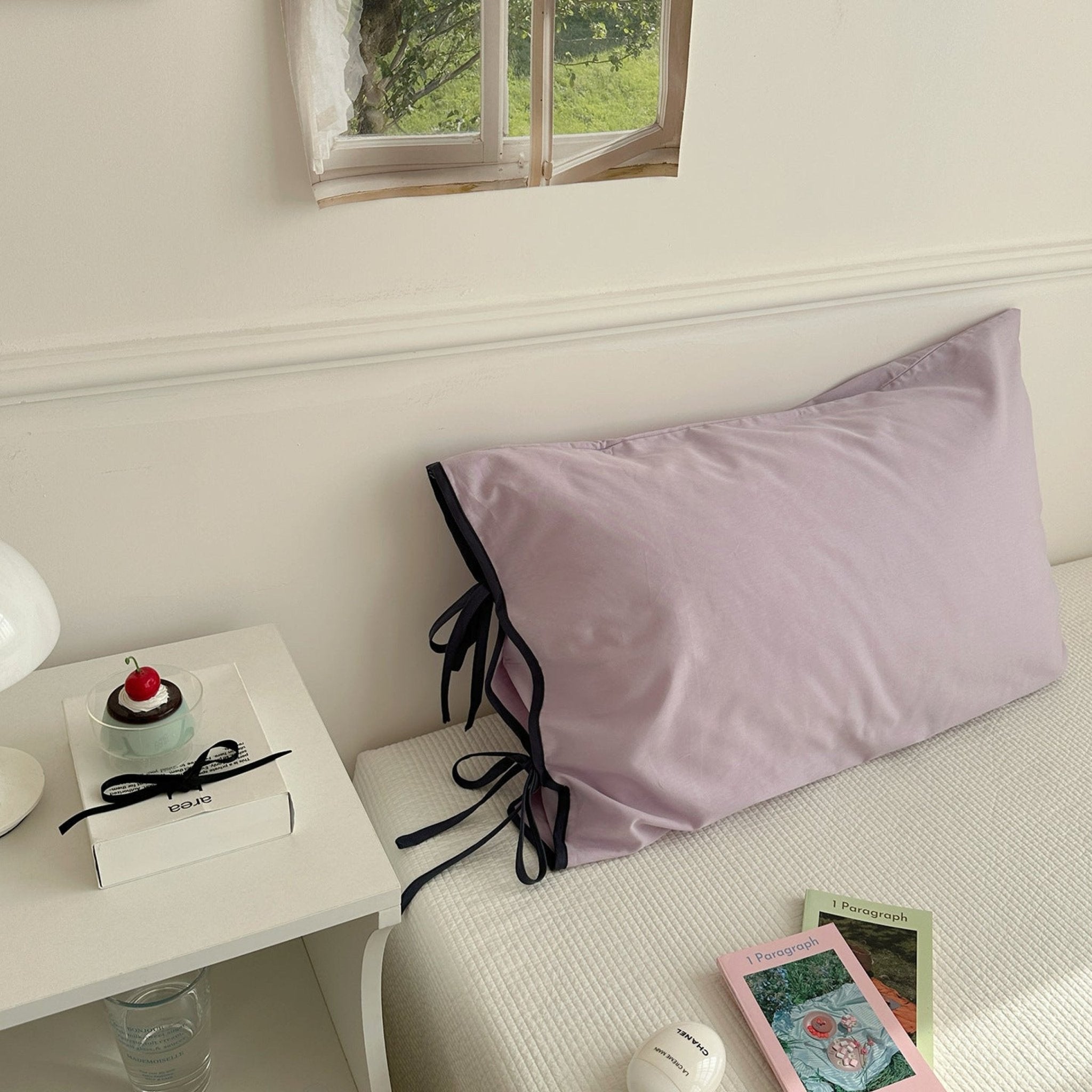 Chloe Solid Tie Pillowcase / Purple with Black Ties - Ever Lasting