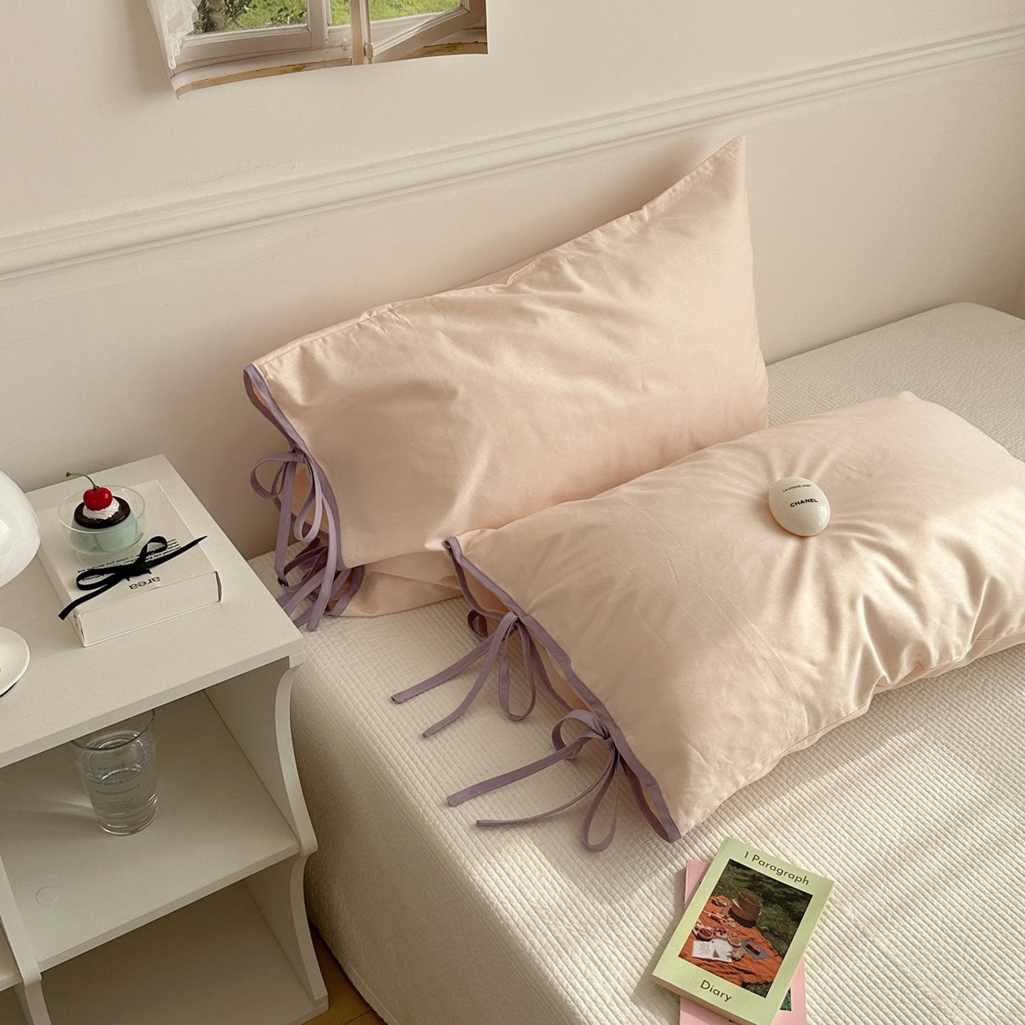 Chloe Solid Tie Pillowcase / Purple with Black Ties - Ever Lasting