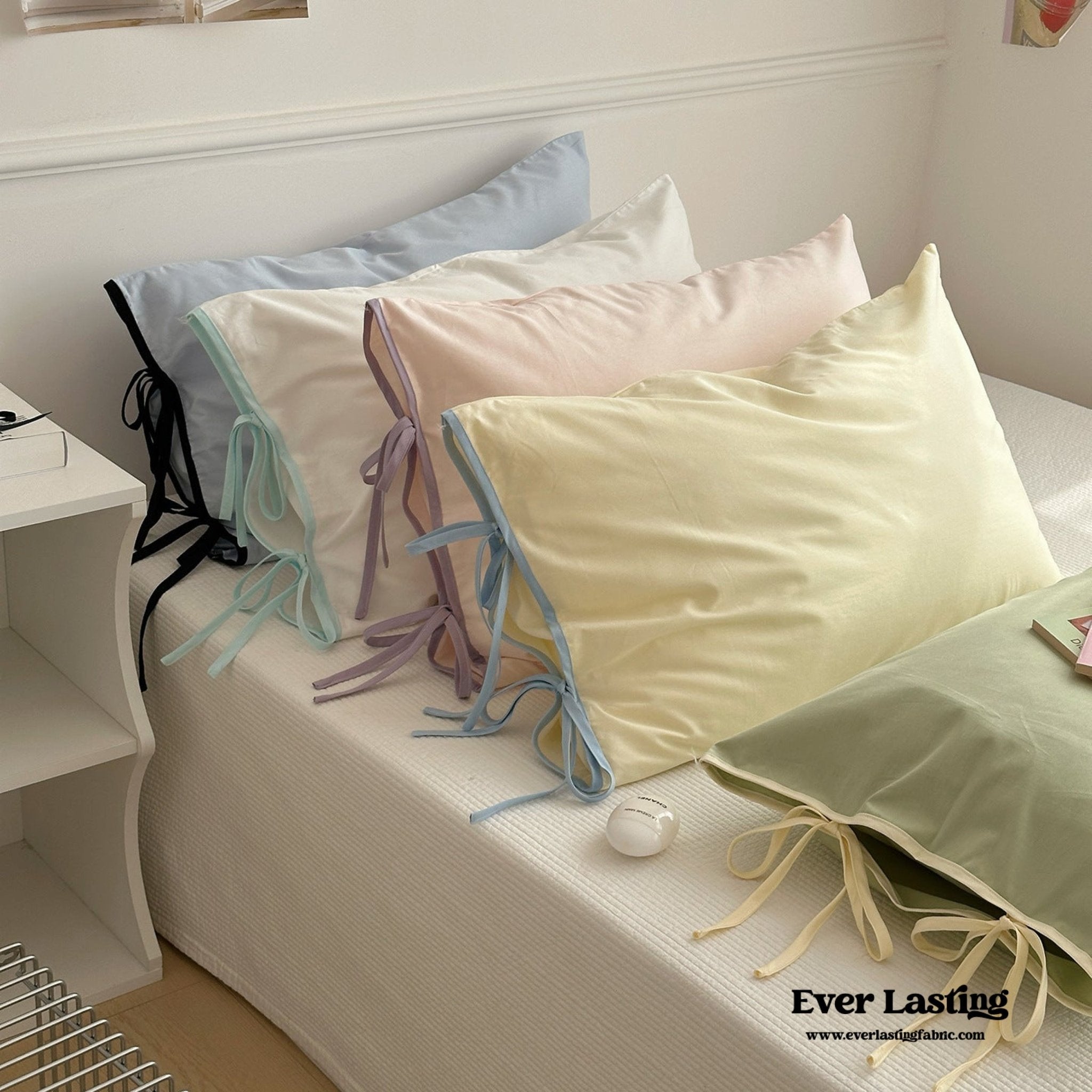 Chloe Solid Tie Pillowcase / Purple with Black Ties - Ever Lasting