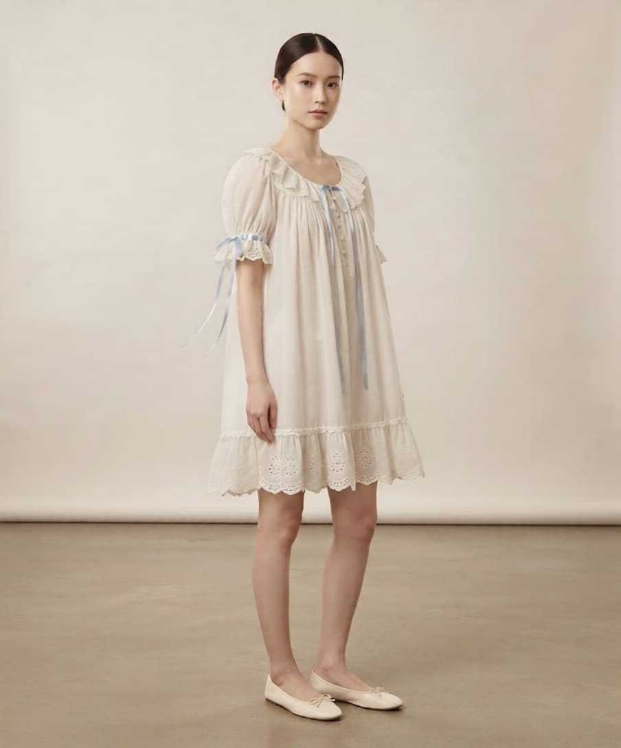 Cloudberry Ruffle Sleeveless Nightgown / White