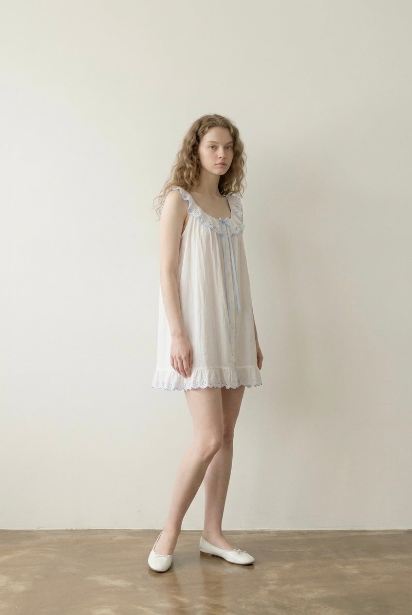 -Ever Lasting - Cloudberry Ruffle Sleeveless Nightgown / White -Pajamas -Ever Lasting