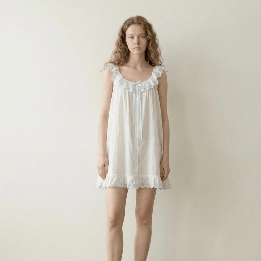 -Ever Lasting - Cloudberry Ruffle Sleeveless Nightgown / White -Pajamas -Ever Lasting
