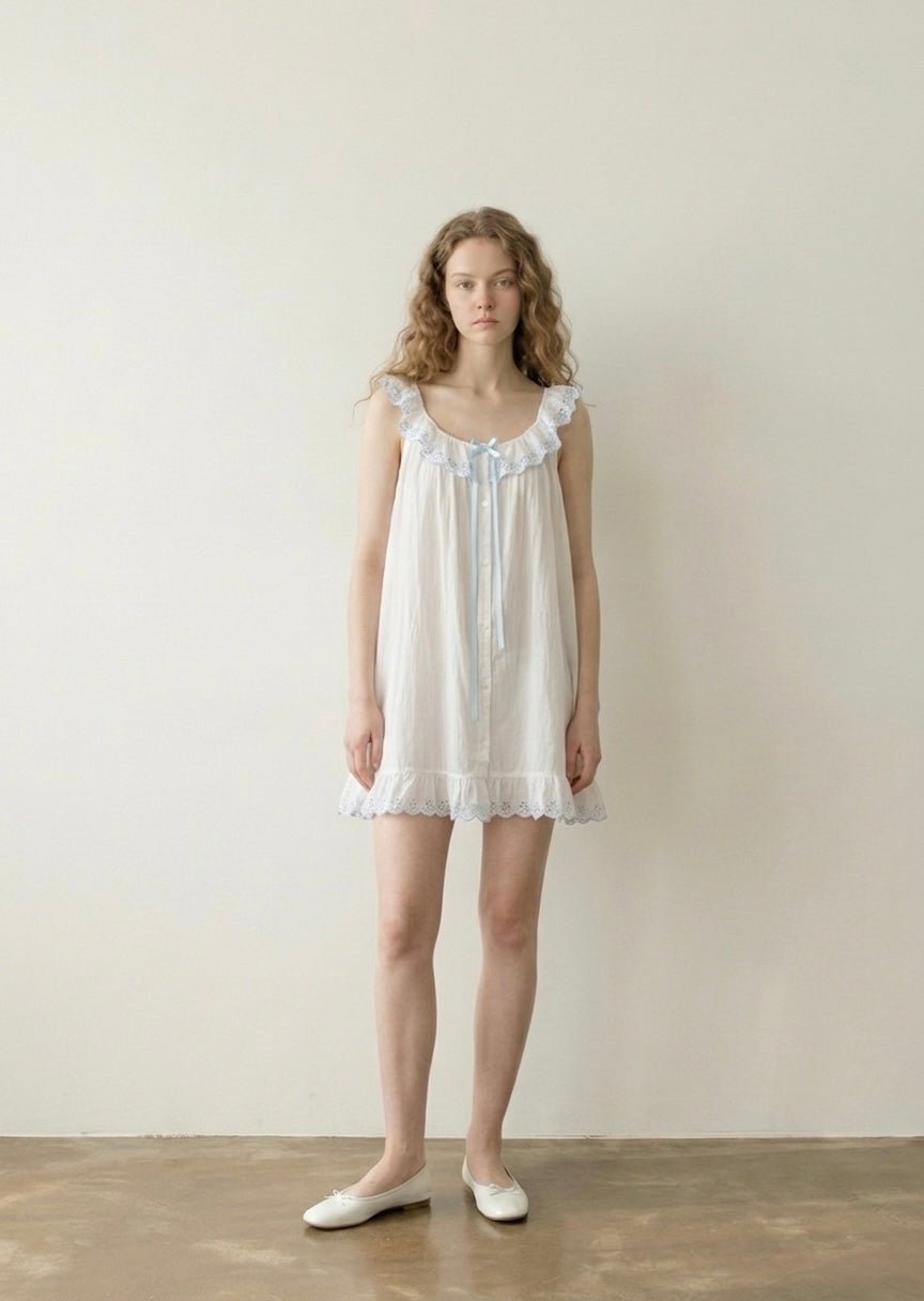 -Ever Lasting - Cloudberry Ruffle Sleeveless Nightgown / White -Pajamas -Ever Lasting