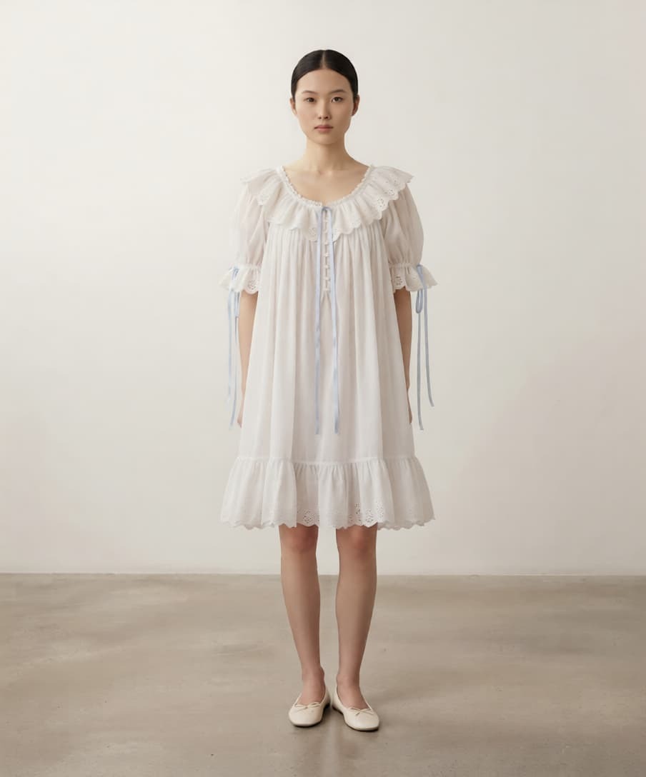 Cloudberry Ruffle Sleeveless Nightgown / White