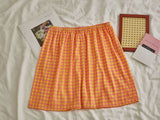 Comfy Padded Tank Shorts Set / Blue Top + Green Gingham Orange Plaid [Shorts Only] One Size
