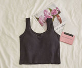Comfy Padded Tank Shorts Set / Gray Top + Purple Gingham Black [Tank Only] One Size