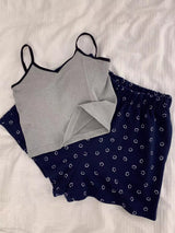 Comfy Padded Tank Shorts Set / Gray Top + Purple Gingham [Tank Smiley Shorts] One Size