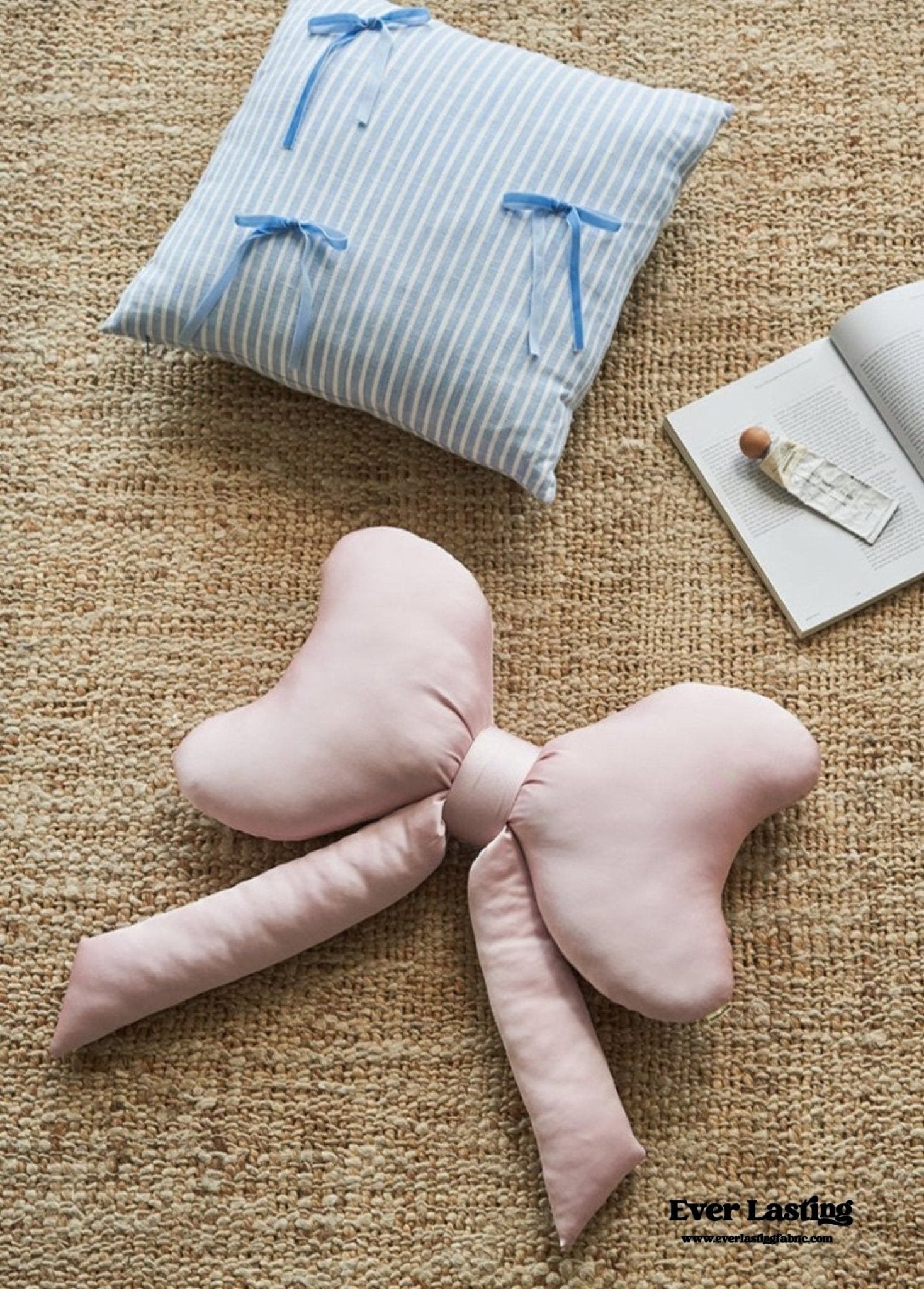 Coquette Cute Bow Shaped Square Pillow / Blue - Ever Lasting
