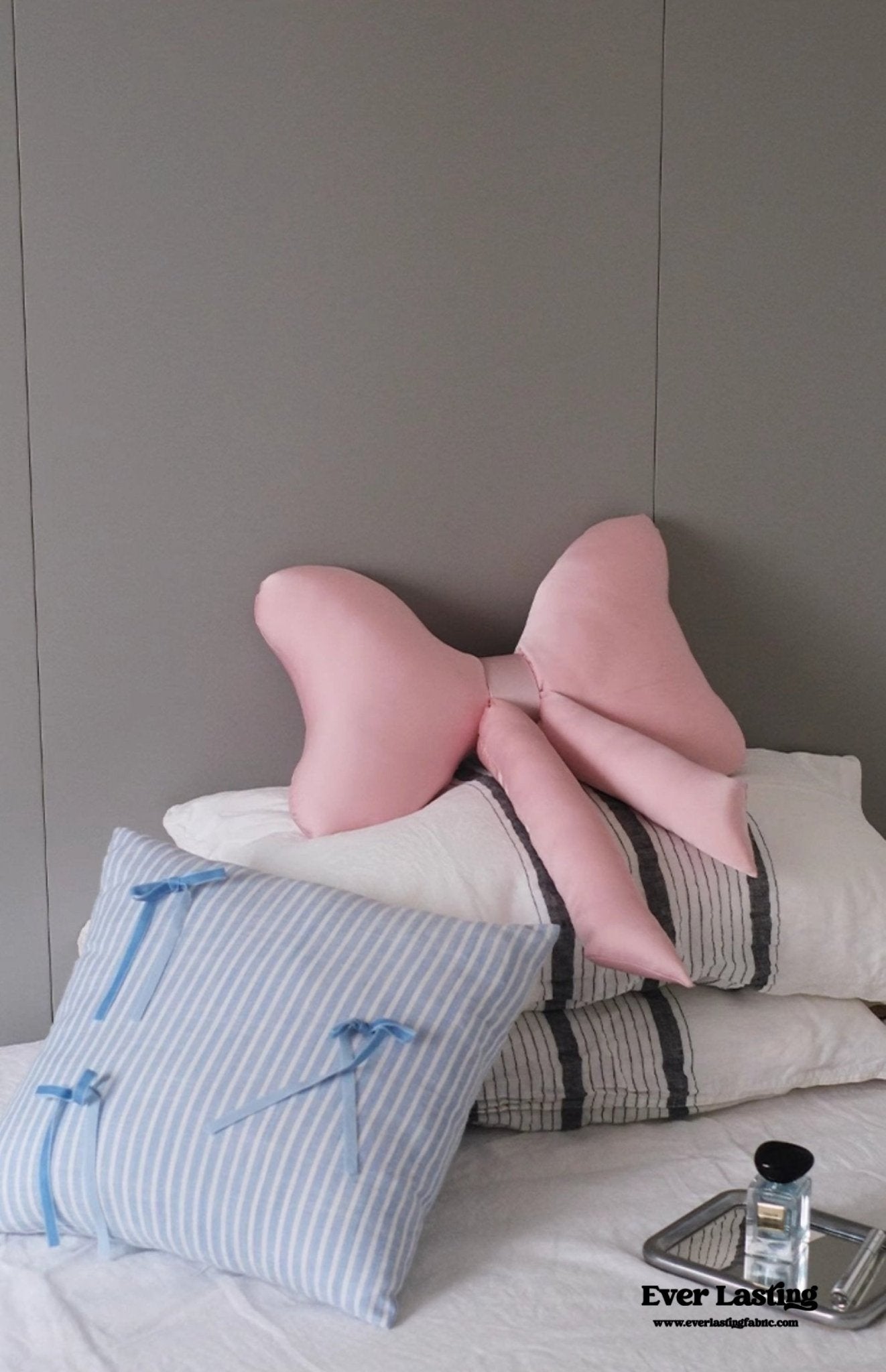 Coquette Cute Bow Shaped Square Pillow / Blue - Ever Lasting