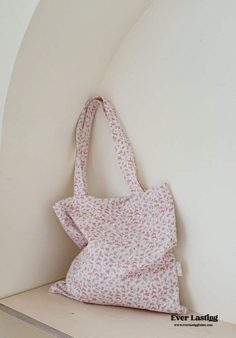 Coquette Floral Ribbon Bow Girly Tote Bag