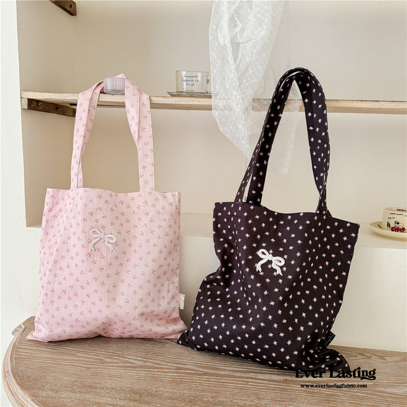 Coquette Floral Ribbon Bow Girly Tote Bag