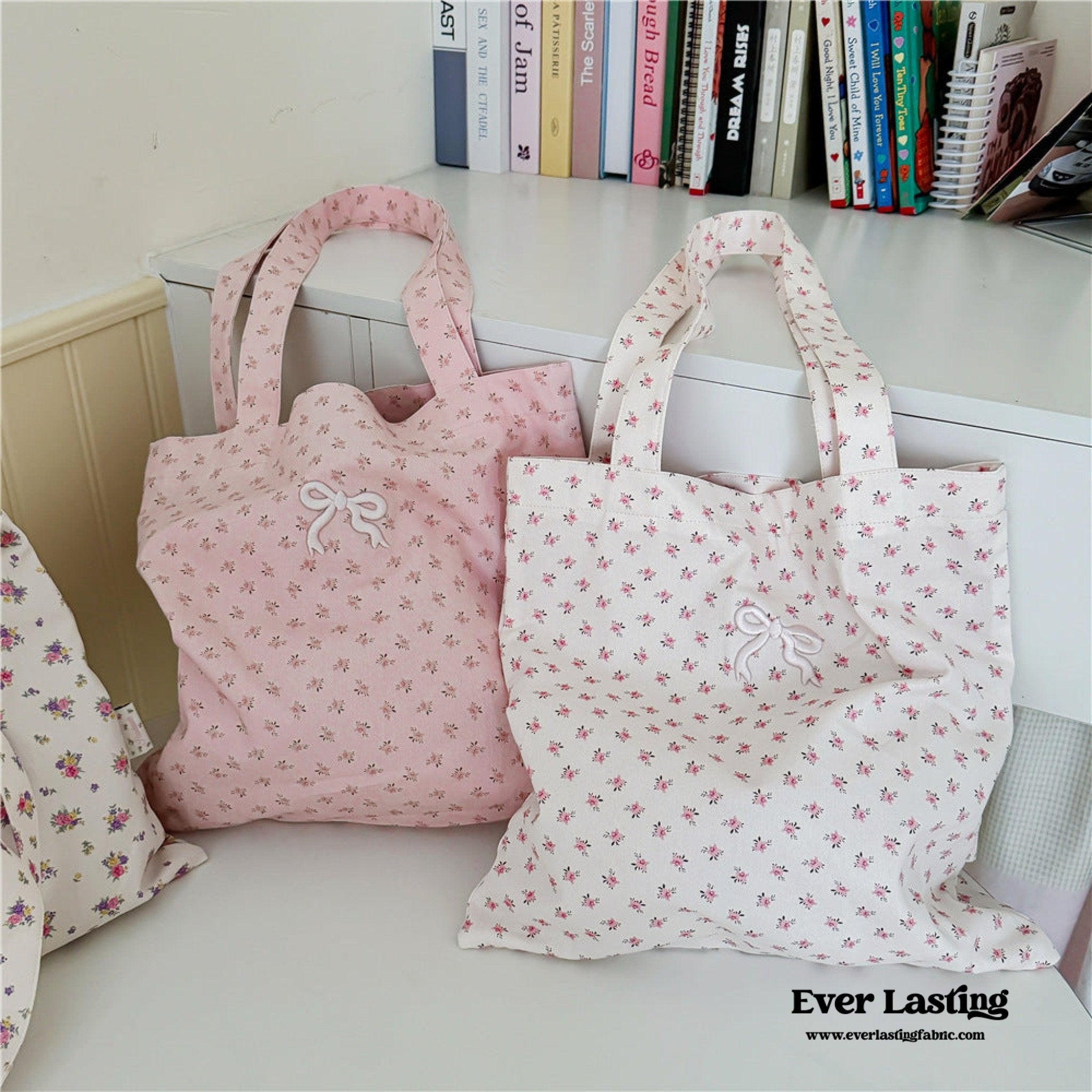 Coquette Floral Ribbon Bow Girly Tote Bag - Ever Lasting